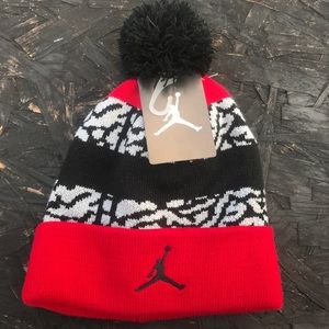 Black and Red Jordan Jumpman Beanie With Red Pom